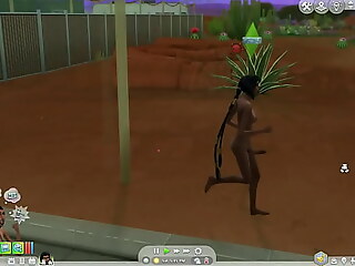 Experience the thrill of public nudity with a transgender Sim basking in the desert, indulging in mischief under the hot sun.